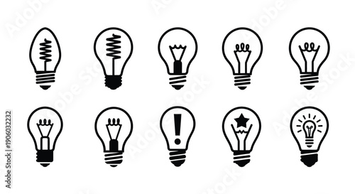 Collection of Various Light Bulb Icons.