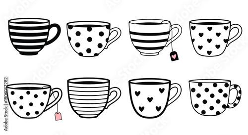 Collection of Various Patterned Tea Cups.