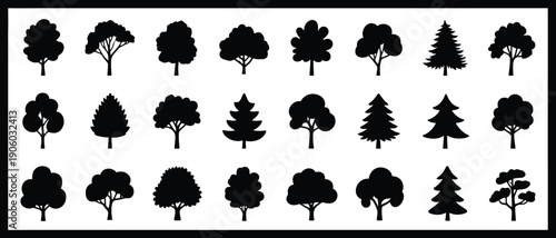 Collection of Various Tree Silhouettes.