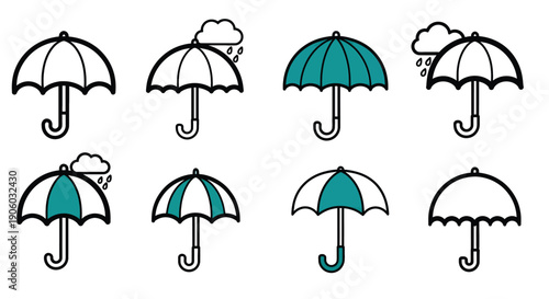 Collection of Various Umbrella Illustrations.
