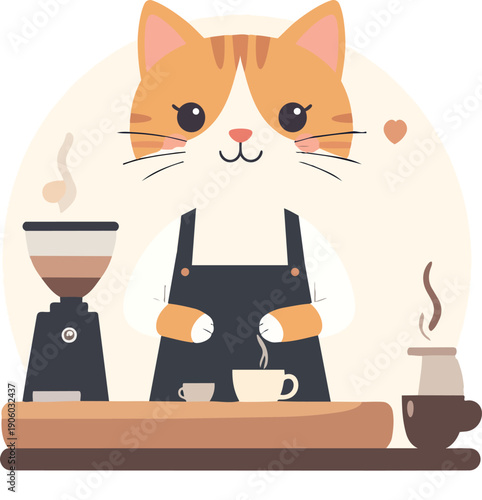 Adorable cat barista preparing coffee