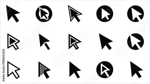 Clean Black Cursor and Pointer Icons for Desktop UI, Mobile Apps, Website Navigation, and User Selection Elements
