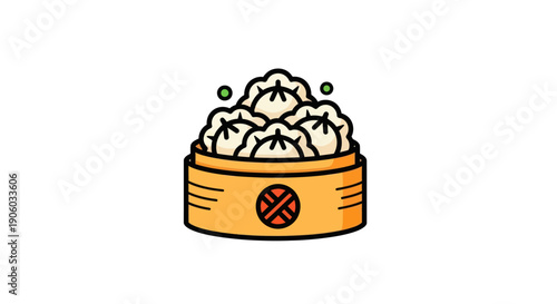 Steamed dumplings in bamboo basket illustration