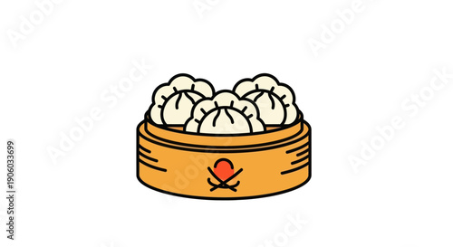 Steamed dumplings in bamboo basket isolated