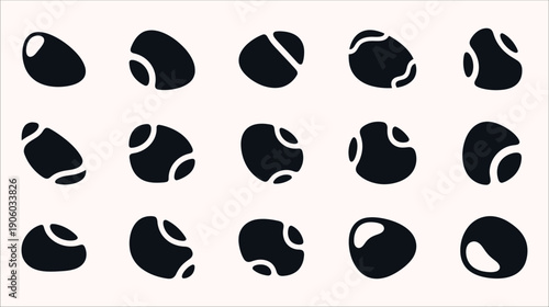 Set of Abstract Rounded Shapes with Internal Curves, Evoking Pebbles, Beans, or Modern UI Elements for Graphic Design