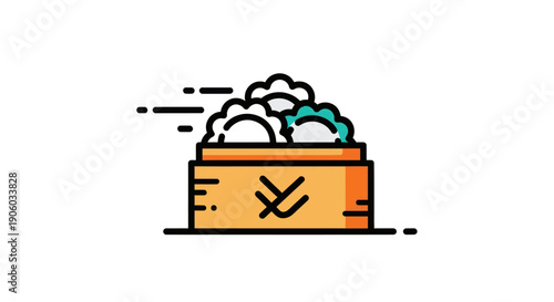 Steamed dumplings in bamboo container