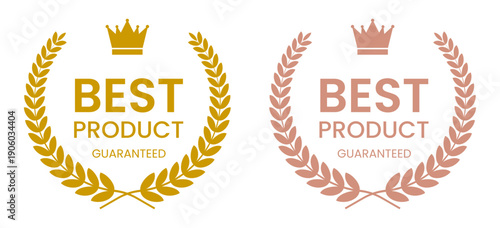 Luxury gold and rose gold laurel wreath badge for premium product guarantee and marketing awards