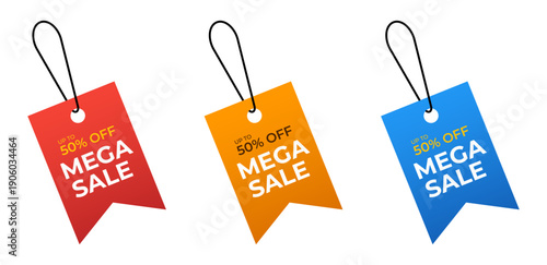 Vibrant collection of colorful sale tags for mega discount offers and retail promotional campaigns