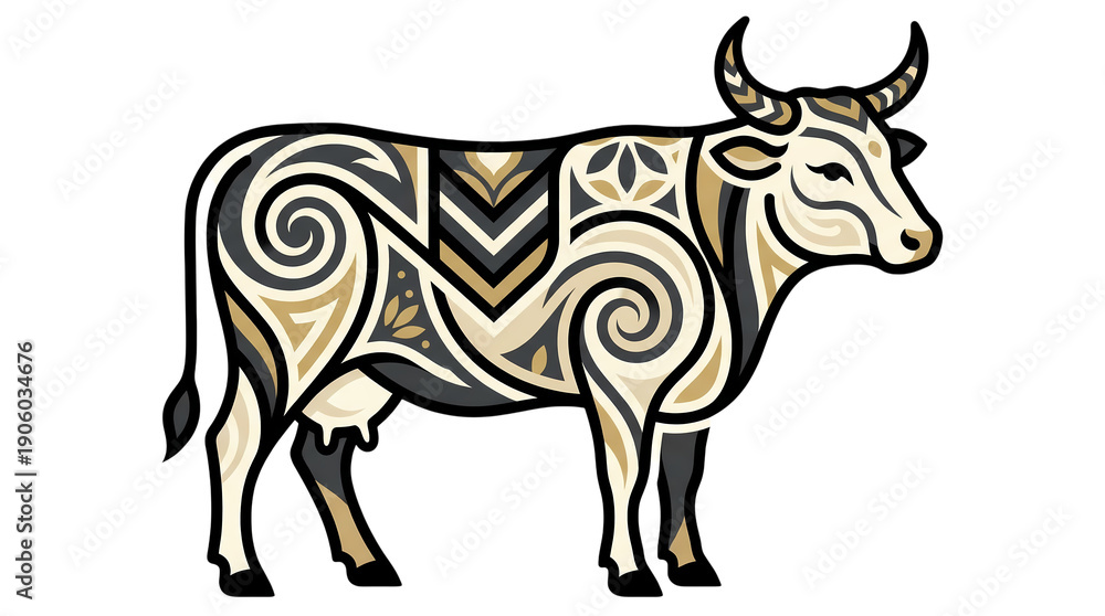 Fototapeta premium Tribal cow illustration with modern art style