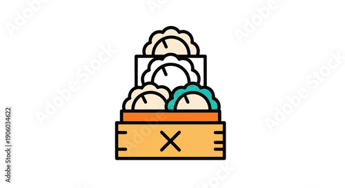 Steamed dumplings in wooden box vector