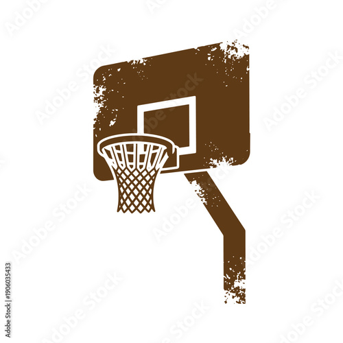 Brown basketball hoop with white net and backboard on white background Grunge Vintage Style
