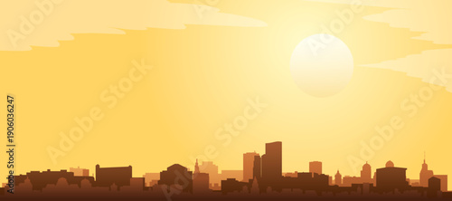 Golden yellow panoramic poster of the city skyline with misty background buildings and clouds of HOUSTON, UNITED STATES
