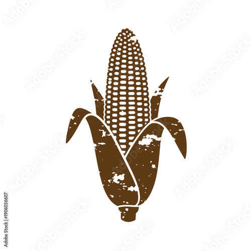 Grungy illustration of an ear of corn with leaves  a stylized depiction of a corn cob Grunge Vintage Style
