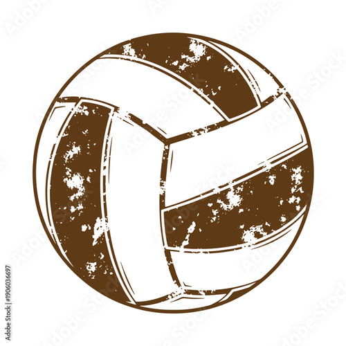 Grungy volleyball with white panels on brown background  sports equipment with textured surface Grunge Vintage Style