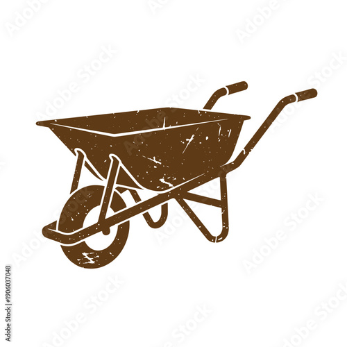 Vintage Grunge Grungy wheelbarrow illustration for construction or gardening projects one sentence