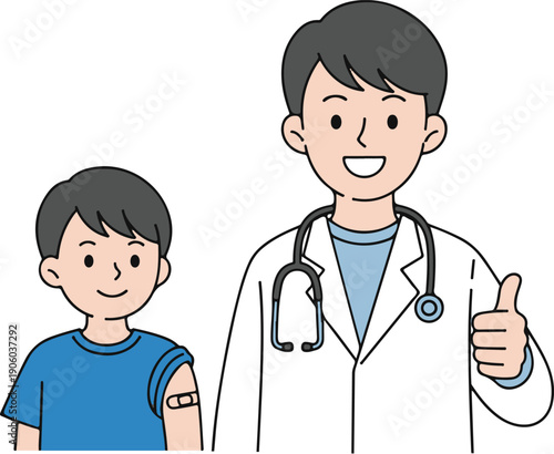 Friendly Doctor and Child in Medical Checkup, Warm Cartoon Vector Illustration

