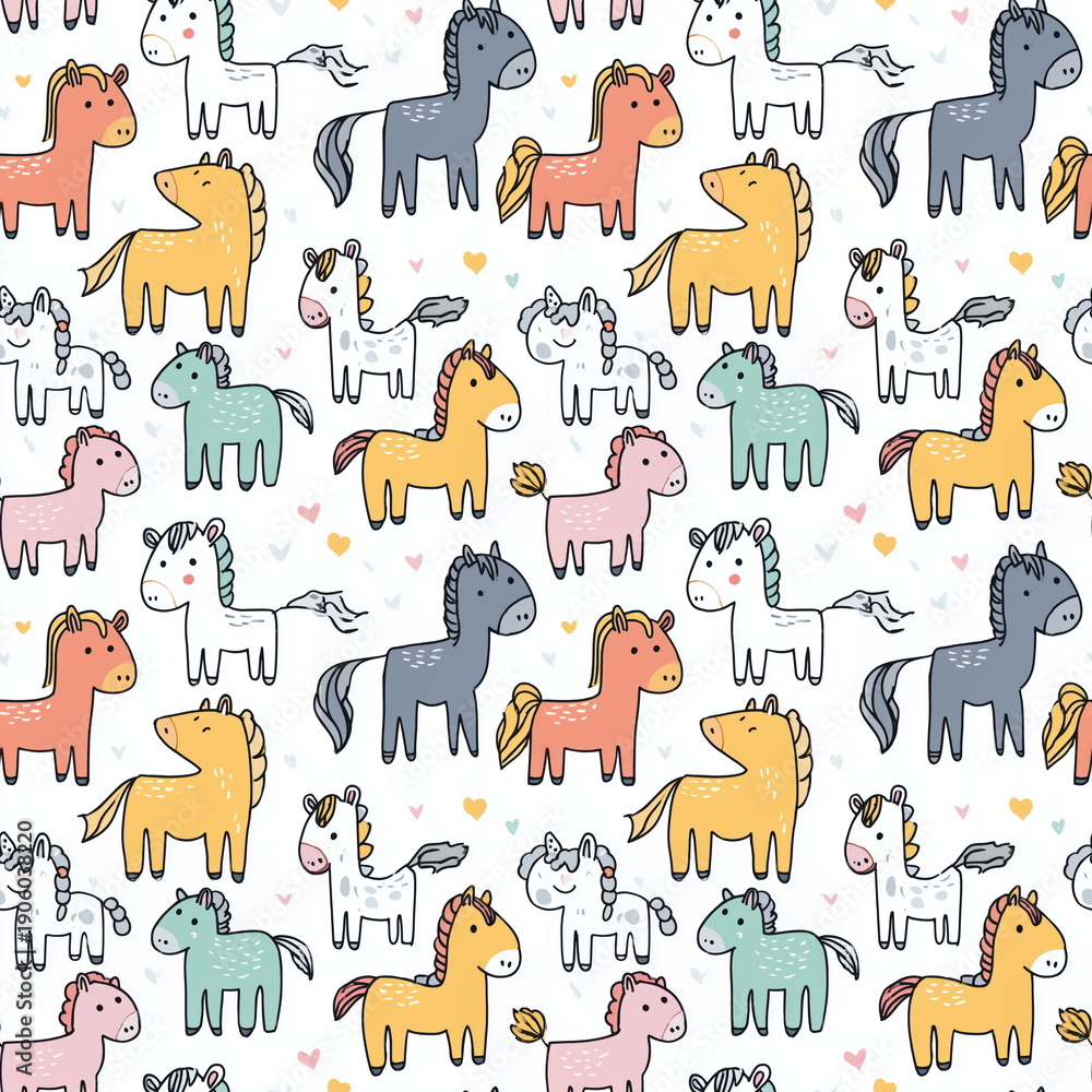 Fototapeta premium Seamless Pattern Cute Comic Farm Animals with Colorful Accessories for Kids Nursery Decor