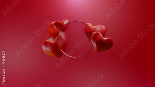 Valentine Hearts on Transparent Blur Glass Frame with Copy Space