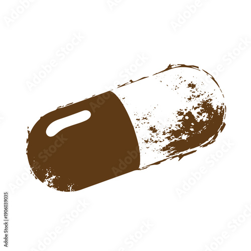 Grunge texture Grungy brown and white capsule pill with distressed texture on white background Vintage Style