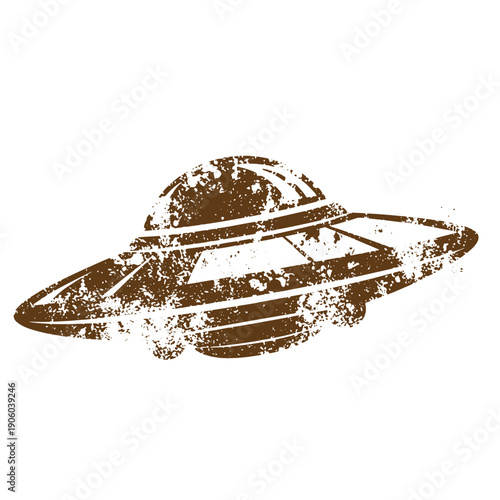 Grunge texture Grungy illustration of a flying saucer with a domed top and disc shaped body  science fiction spacecraft with vintage texture Vintage Style