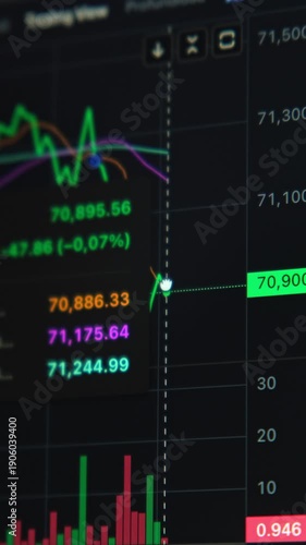 Bitcoin price fluctuating in real-time on a trading chart, showing volatility and market trends