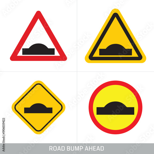 Road Bump Ahead Traffic Sign Collection – Speed Breaker Warning and Regulatory Symbols Vector Set – Traffic Safety Symbol Collection Vector Illustration