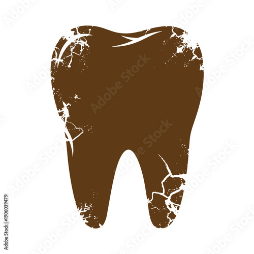 Grunge texture Grungy tooth icon with cracked texture on white background  dental symbol Vintage Style