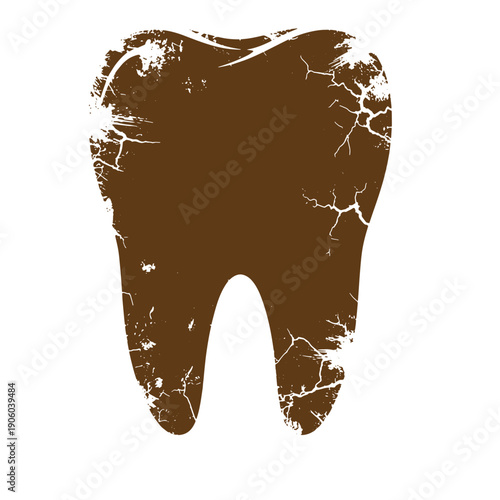 Grunge texture Grungy tooth icon with cracked texture on white background  dental health symbol Vintage Style
