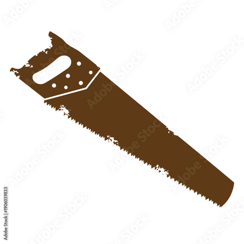 Grunge texture Old rusty handsaw with jagged teeth and handle  used for cutting wood  old tool Vintage Style