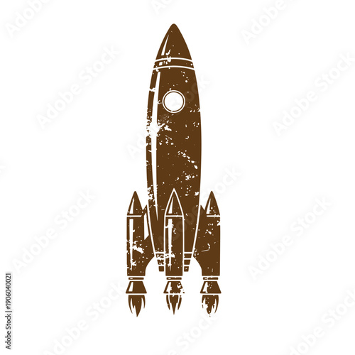Grunge texture Vintage illustration of a rocket ship with distressed texture and three booster rockets  space exploration symbol Vintage Style