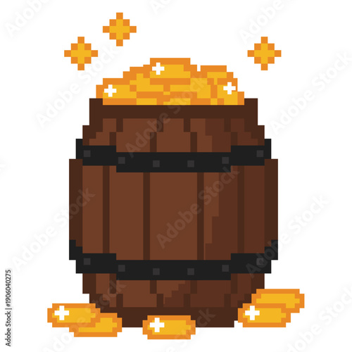 St Patrick’s Day Barrel with Gold Coins Pixel Art 8-Bit Illustration