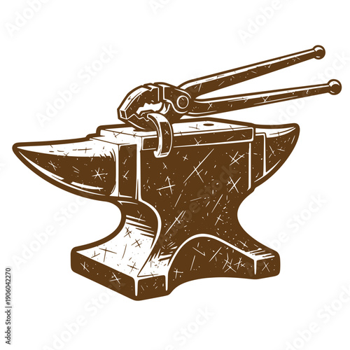 Grunge texture Brown metal anvil with tongs on top for shaping hot metals in a workshop setting Vintage Style
