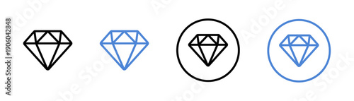 Diamond icons set, gemstone outline symbols in circle, luxury jewel badge icons, crystal line design, Vector illustration.