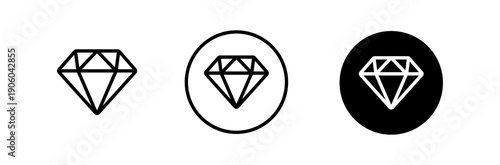 Diamond icons set, gemstone outline symbols, luxury jewel icon collection with circle badge design, Vector illustration.