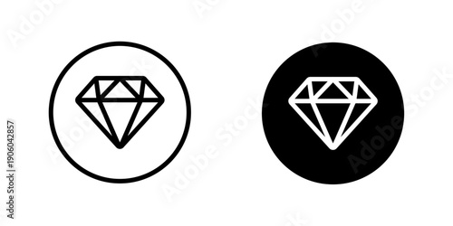 Diamond badge icons, gemstone symbol in circle, luxury jewel outline and solid icons, crystal sign set, Vector illustration.