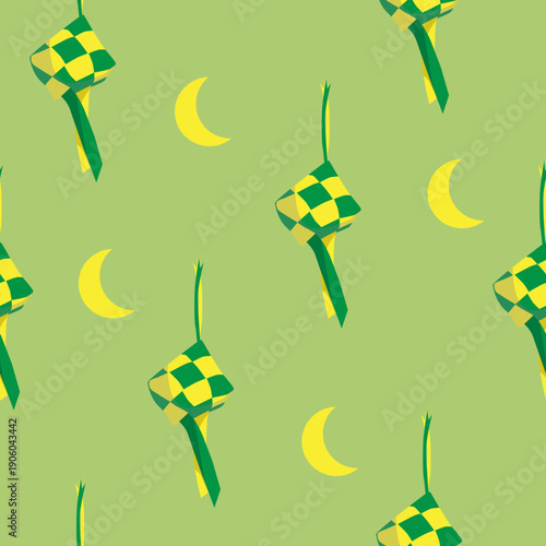Ramadan Ketupat Pattern With Crescent Moons. Festive, Traditional Holiday Decor
