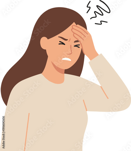 Woman with a headache, flat character vector illustration