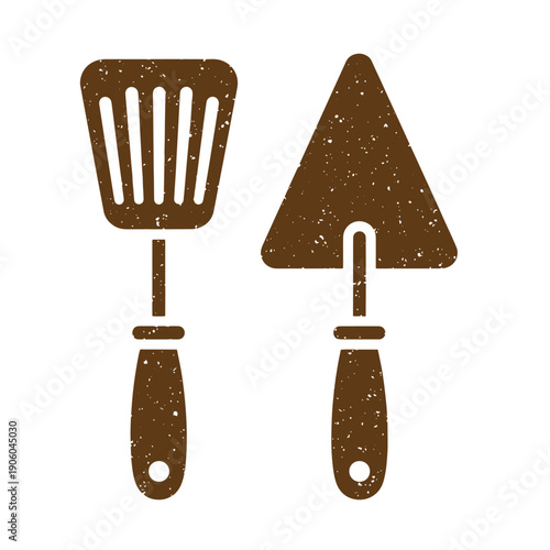 Grunge texture grungy illustration of trowel and putty knife for construction work  DIY tools Vintage Style