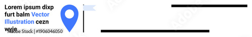 Navigation, mapping services, location tracking, route planning, mobile applications, geolocation. Blue map pin symbol with a placeholder flag and text. Navigation and mapping services concept