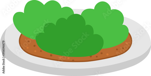 Vector flower bed. Garden plant with railing clipart. Baby greenery with leaves isolated on white background. Flat spring illustration. Gardening icon