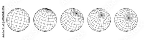 Monochrome Wireframe Grid Sphere Shape. Abstract 3D Geometric Sphere Shape