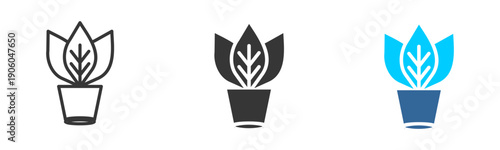 potted plants icon set multiple style collection	