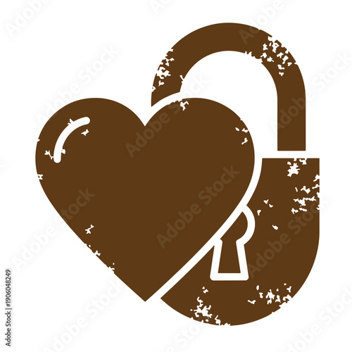 Vintage Grunge heart shaped lock symbol with a padlock isolated on white background