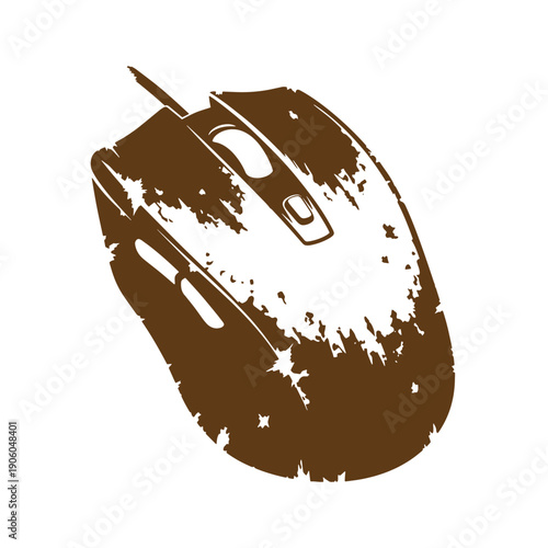 Grunge texture Computer mouse in brown color with grunge effect on white background  electronic device for computer navigation Vintage Style