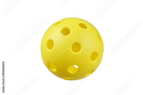 Yellow plastic pickleball isolated in PNG on transparent background