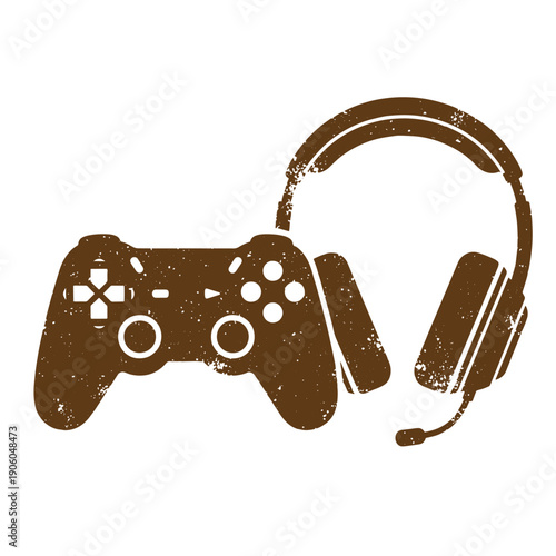 Grunge texture gaming controller and headset for online multiplayer gaming and communication Vintage Style