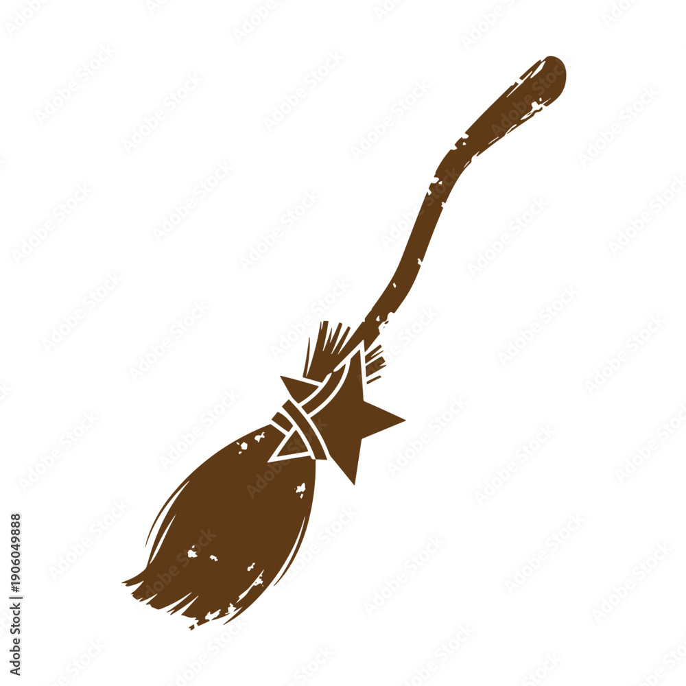 Obraz premium Vintage Grunge A brown broom with a star on a white background