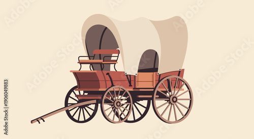A vintage wooden covered wagon featuring a white canvas top, representing historical transportation.