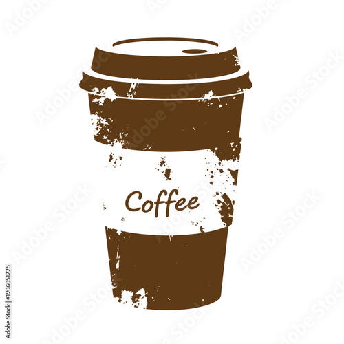 Grunge texture Brown coffee cup with coffee label on white background Vintage Style