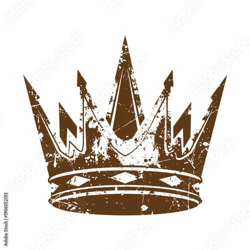 Grunge texture grungy crown icon with pointed tops and diamond shapes on band royalty symbol  monarch headpiece Vintage Style